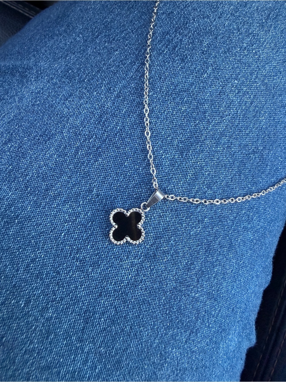 Stainless steel Pendant Necklace with Black Inlay